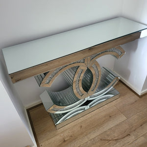 Silver Chanel Console Table with Diamond Crushed Glass