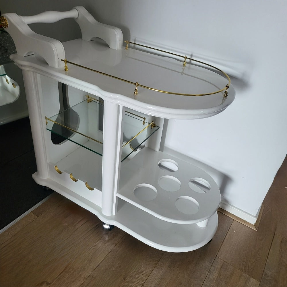 New and Elegant White MDF Kitchen Bar Serving Wine Cart - an Epitome of Luxury and Style that Seamlessly Combines Functionality and Aesthetics.