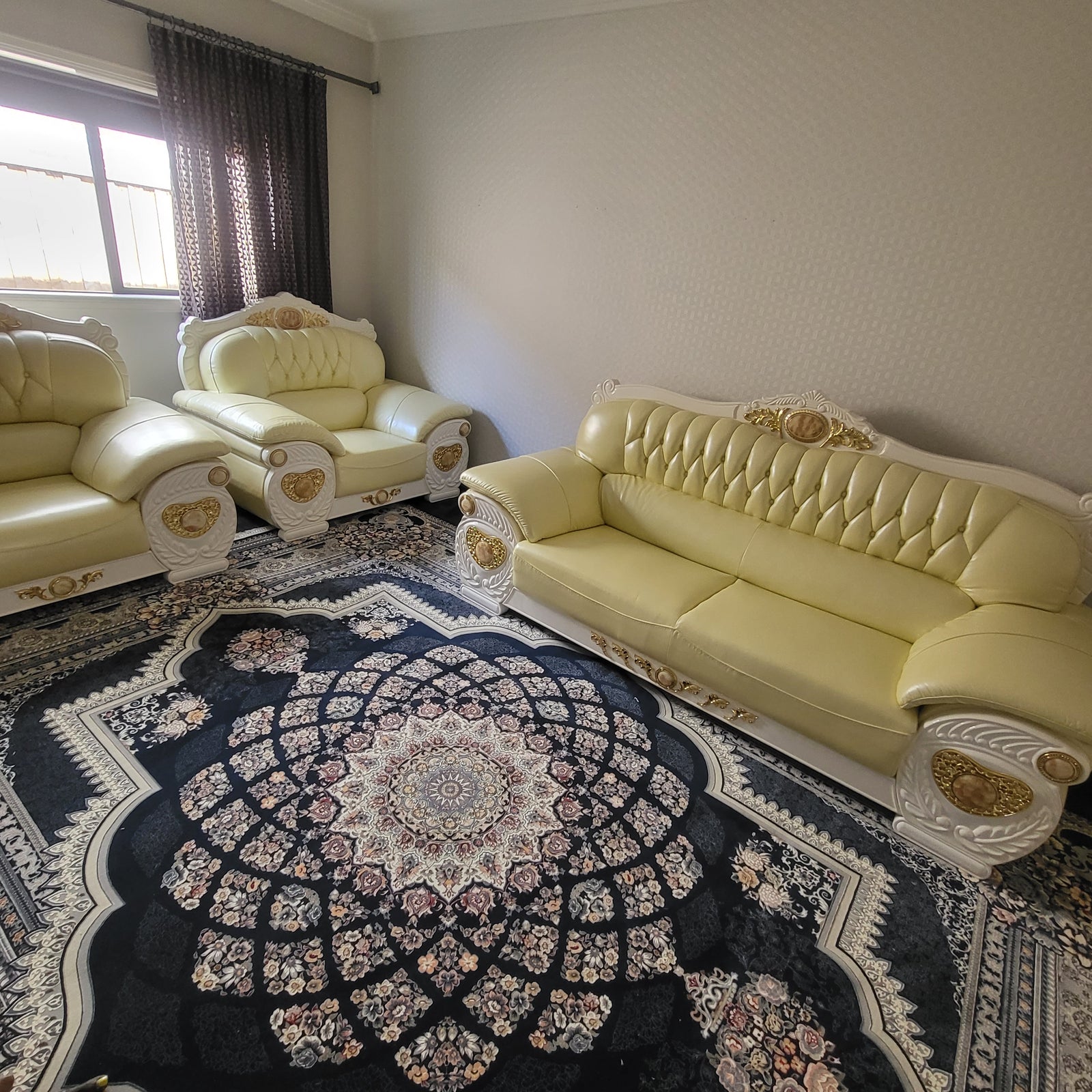 Adrian Genuine Cream Leather Sofa set (RBM 3)