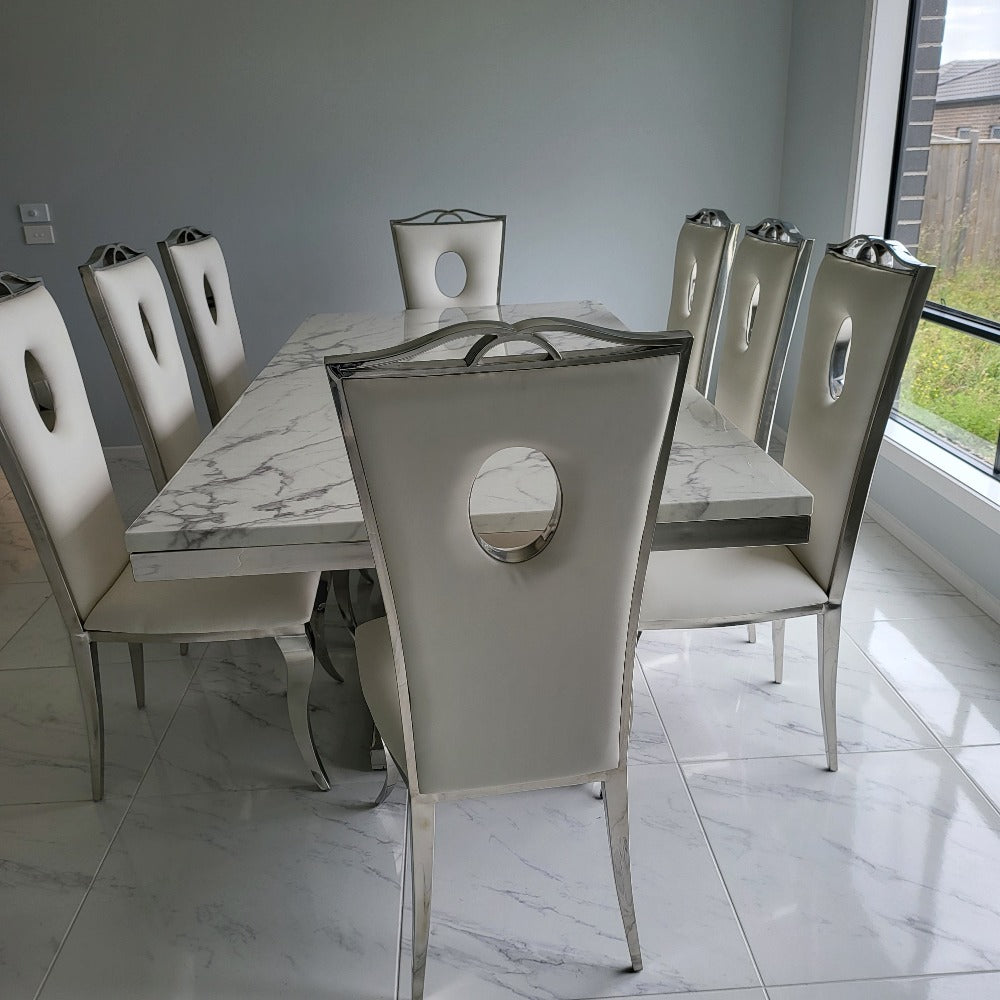 Circles Marble Dining Table with 8 Chairs