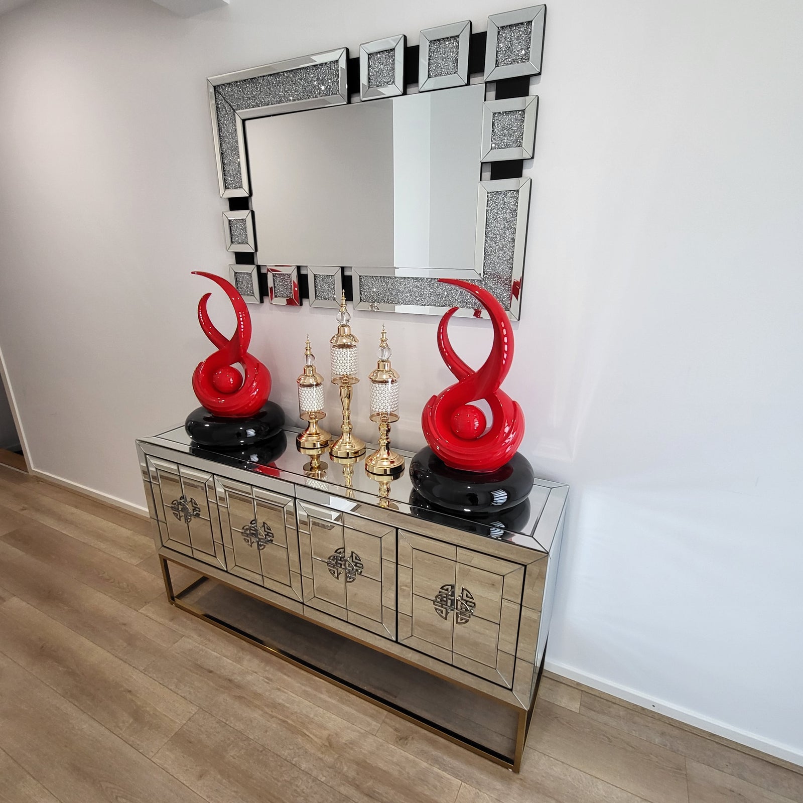 Decorative Red and White Resin Sculptures