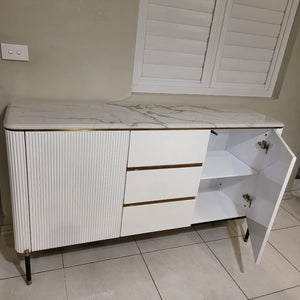 Modern White Buffet Cabinet is Timeless, Versatile and Stylish with Gold Stainless Steel Frame