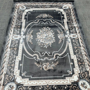 Modern, Luxury and Classy Comfortable Turkish Handmade Hallway Runners in Cream and Black with Grey and Blue Patterns