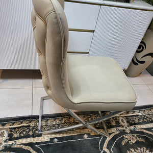 Exclusive and Modern Cream Leather and Cushioned Dining Room Chair in Silver Stainless Steel Frame