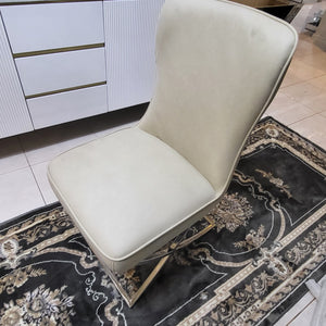 Cushioned and Comfortable Modern Cream Leather Dining Room Chair in Silver Stainless Steel Frame