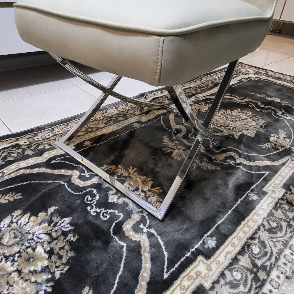 Exclusive and Modern Cream Leather Dining Room Chair in Silver Stainless Steel Frame