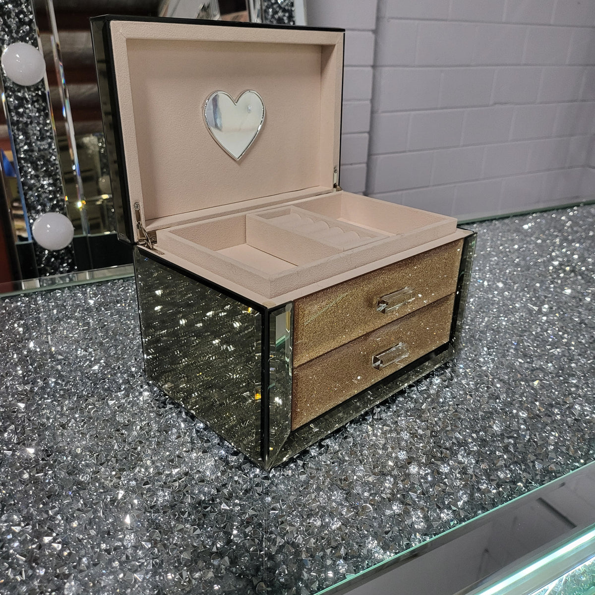 Mirrored Jewellery box with 2 drawers