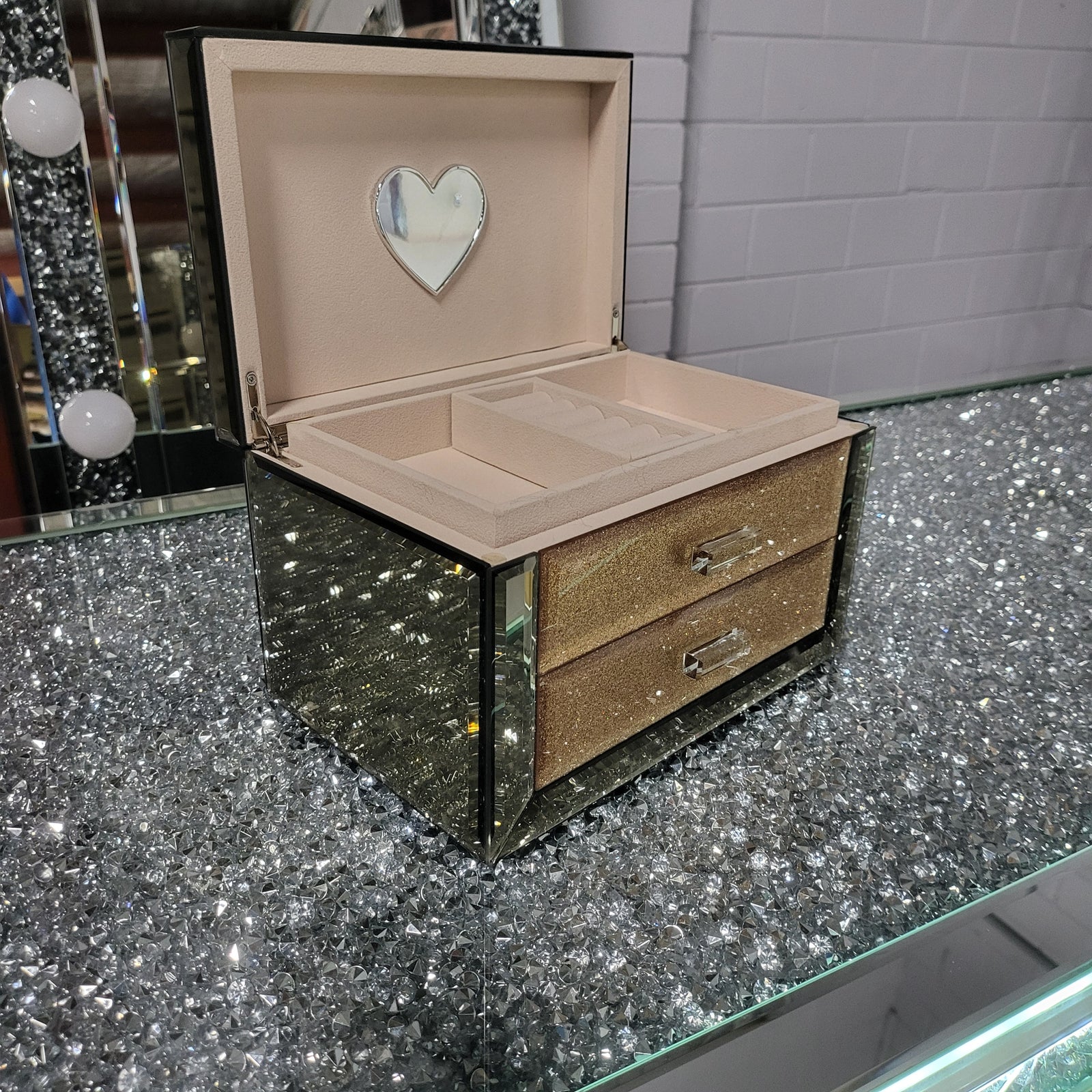 Mirrored Jewellery box with 2 drawers