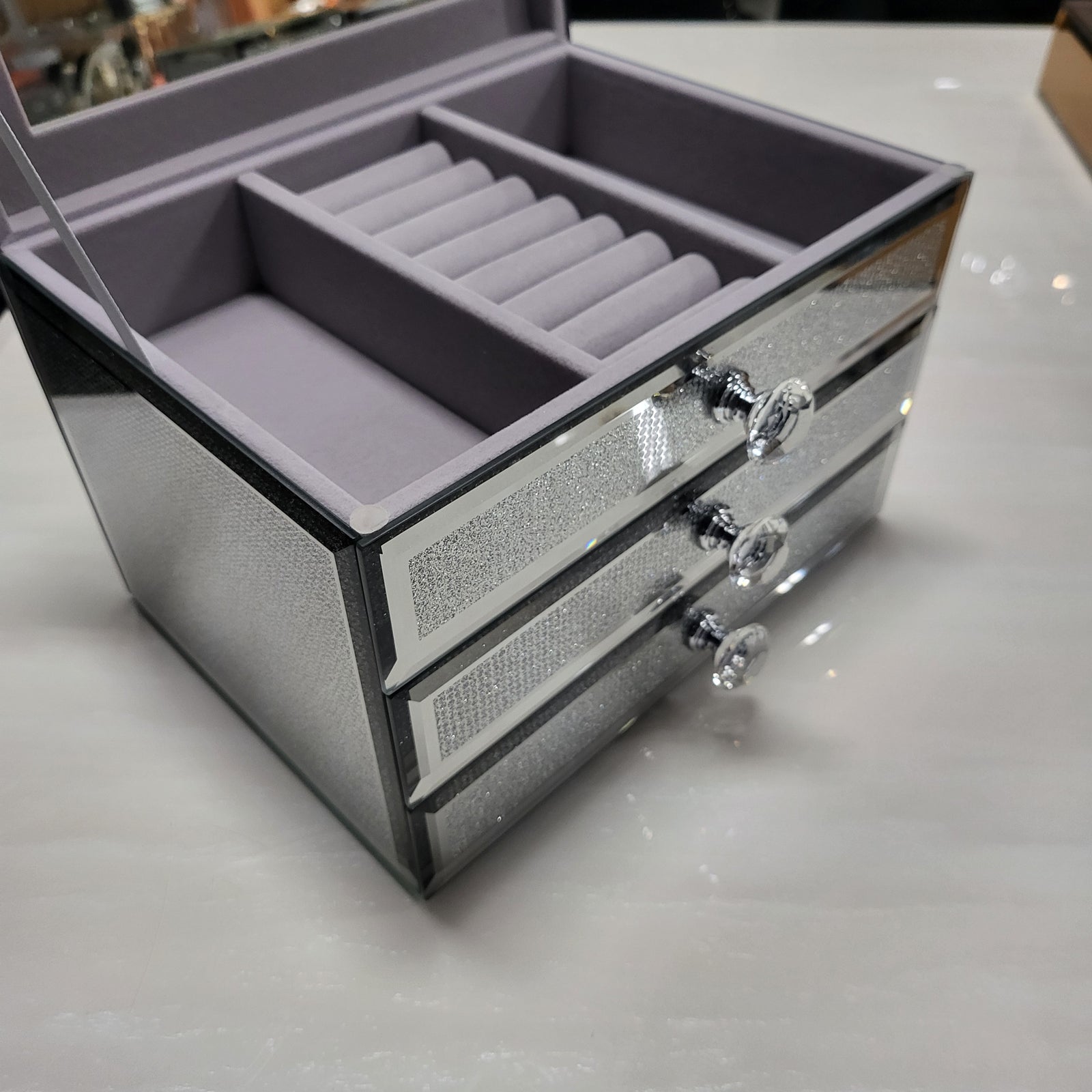 Silver Jewellery box with 3 drawers