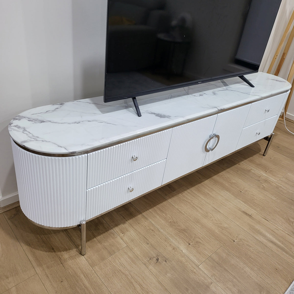 Modern White MDF TV Cabinet - (4-Drawers)