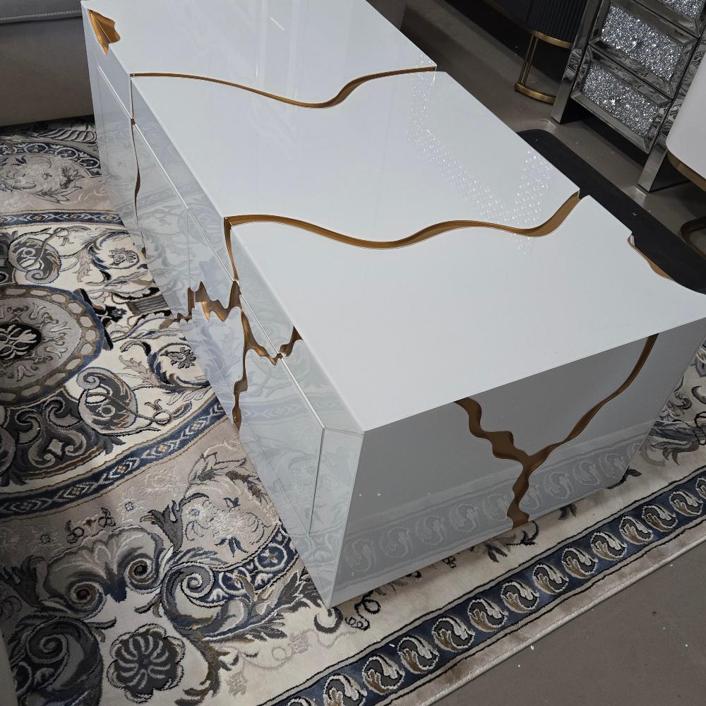 Stylish White Glass with Gold on MDF Material Coffee Table