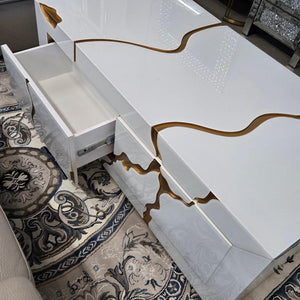 White Glass with Gold on MDF Material Coffee Table