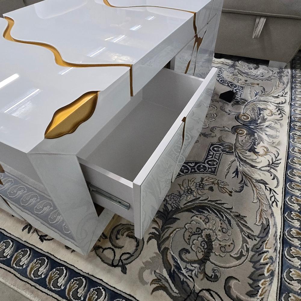 White Glass with Gold on MDF Material Coffee Table Classic