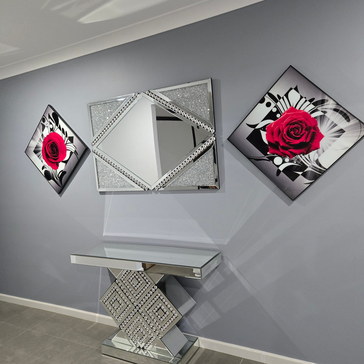 Red Rose Embellished Wall Art - Black Frame