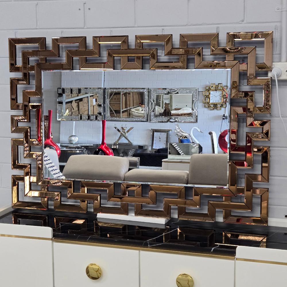 Elegant Mirrored Hallway Console Wall Mirror in Brown / Rose Gold
