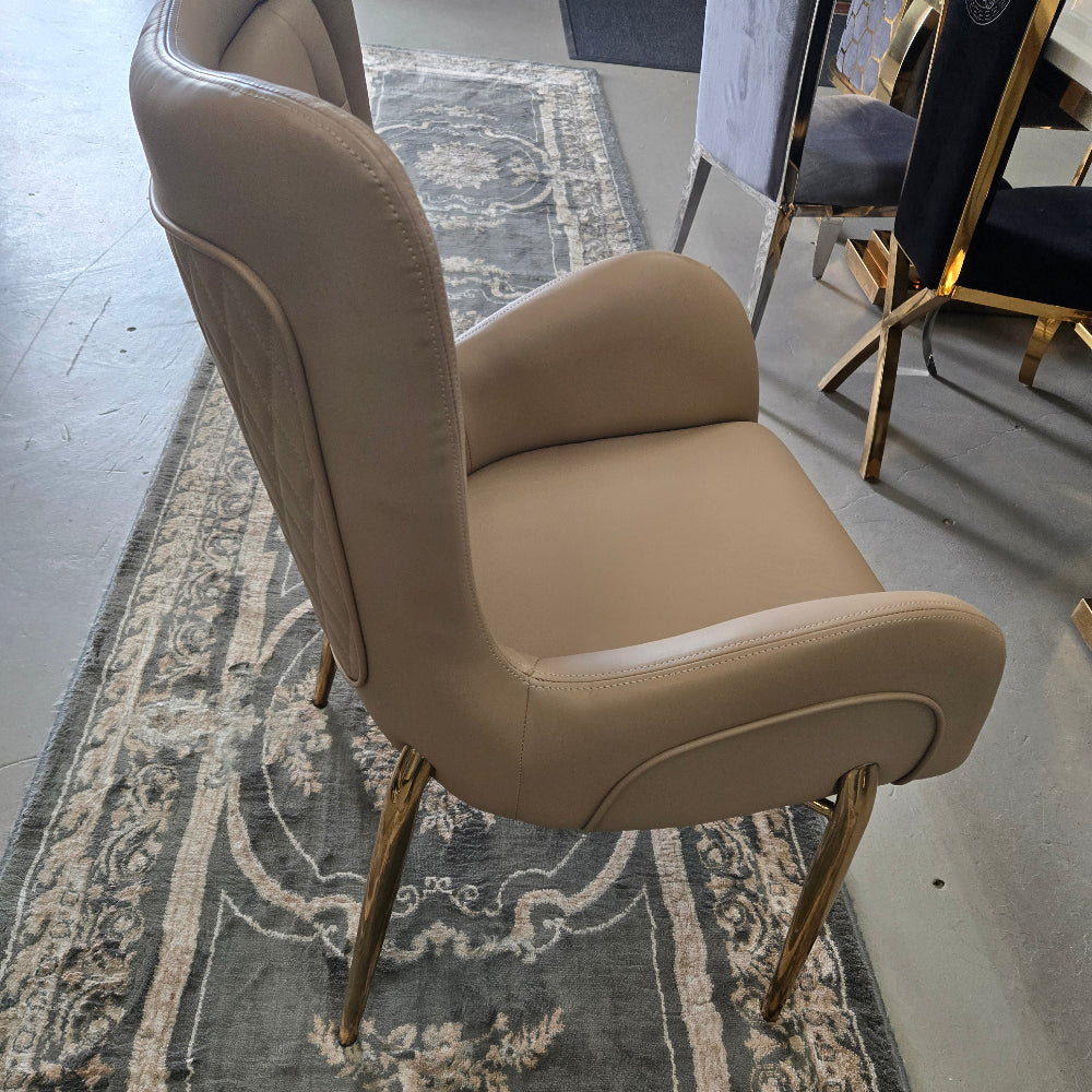 Gold Stainless Steel Frame Dining Room Chairs in Brown Leather