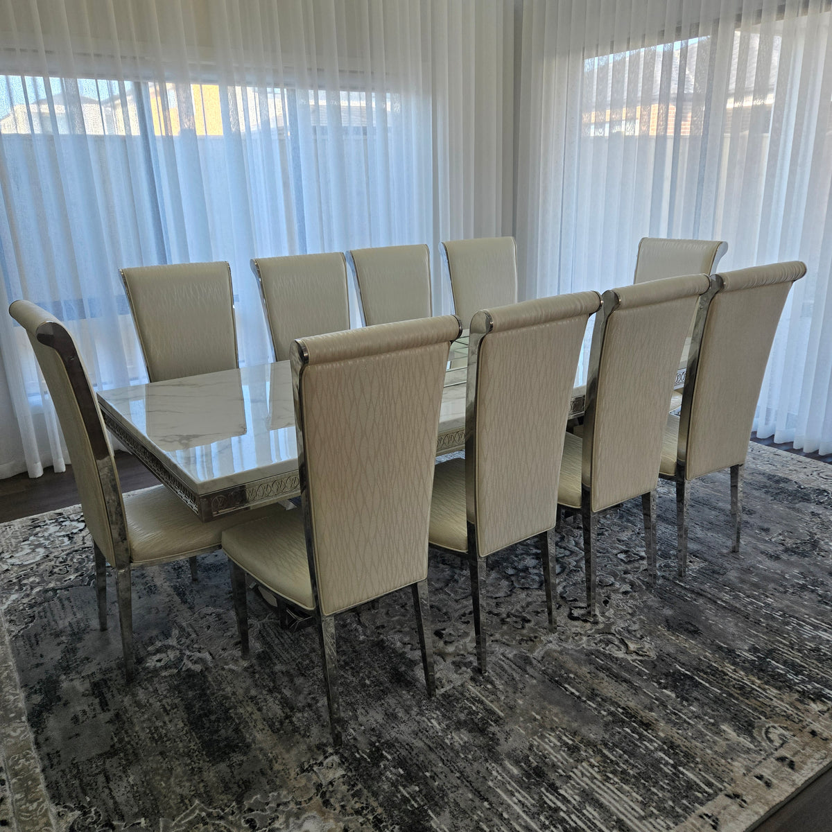 L240cm Dining Table with 10 Chairs