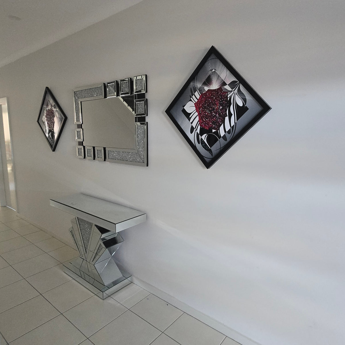 Red Rose Embellished Wall Art - Black Frame