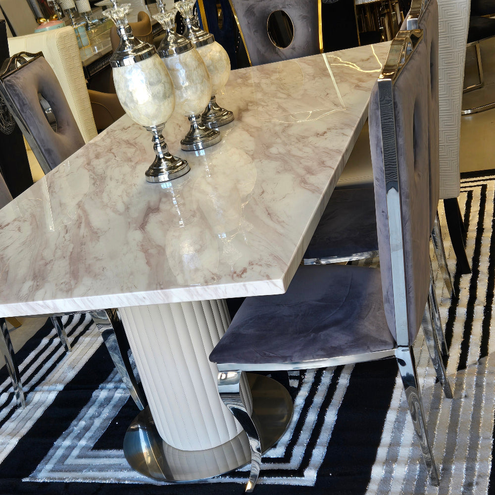 Gold Exclusive Dining Table with 8 Adrian Leather Chairs