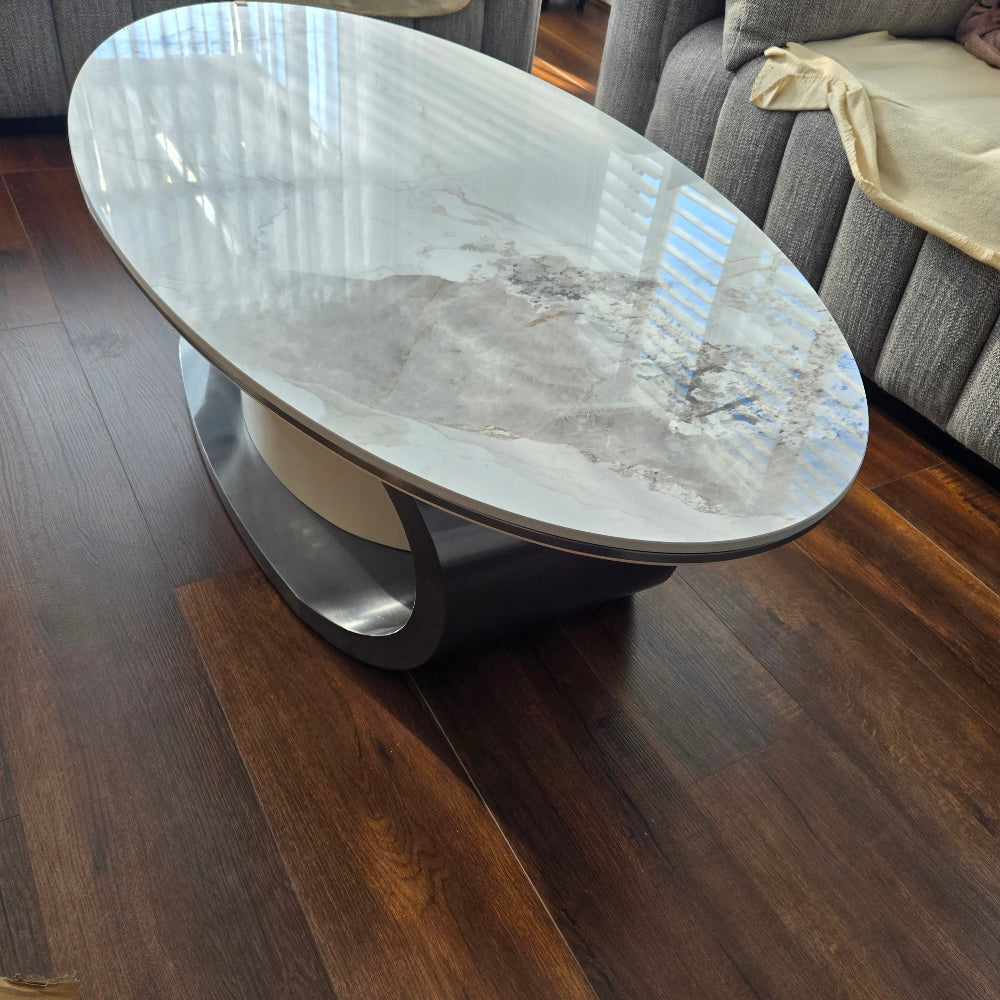 Best Oval / Round / Circle Coffee Tables in Grey Bronze Stainless Steel Frame