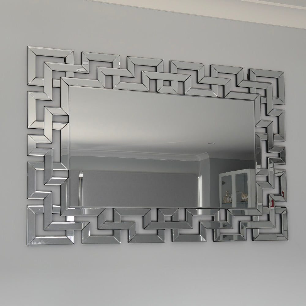 Decorative Silver Hallway Mirror with a Geometric frame at RBM Classic Home