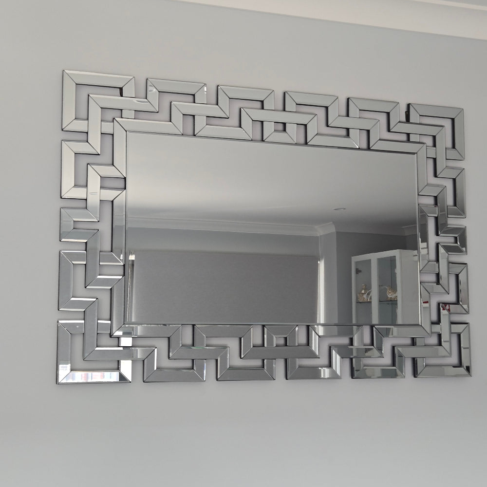 Silver Decorative Mirror with Geometric Frame At RBM Classic Home