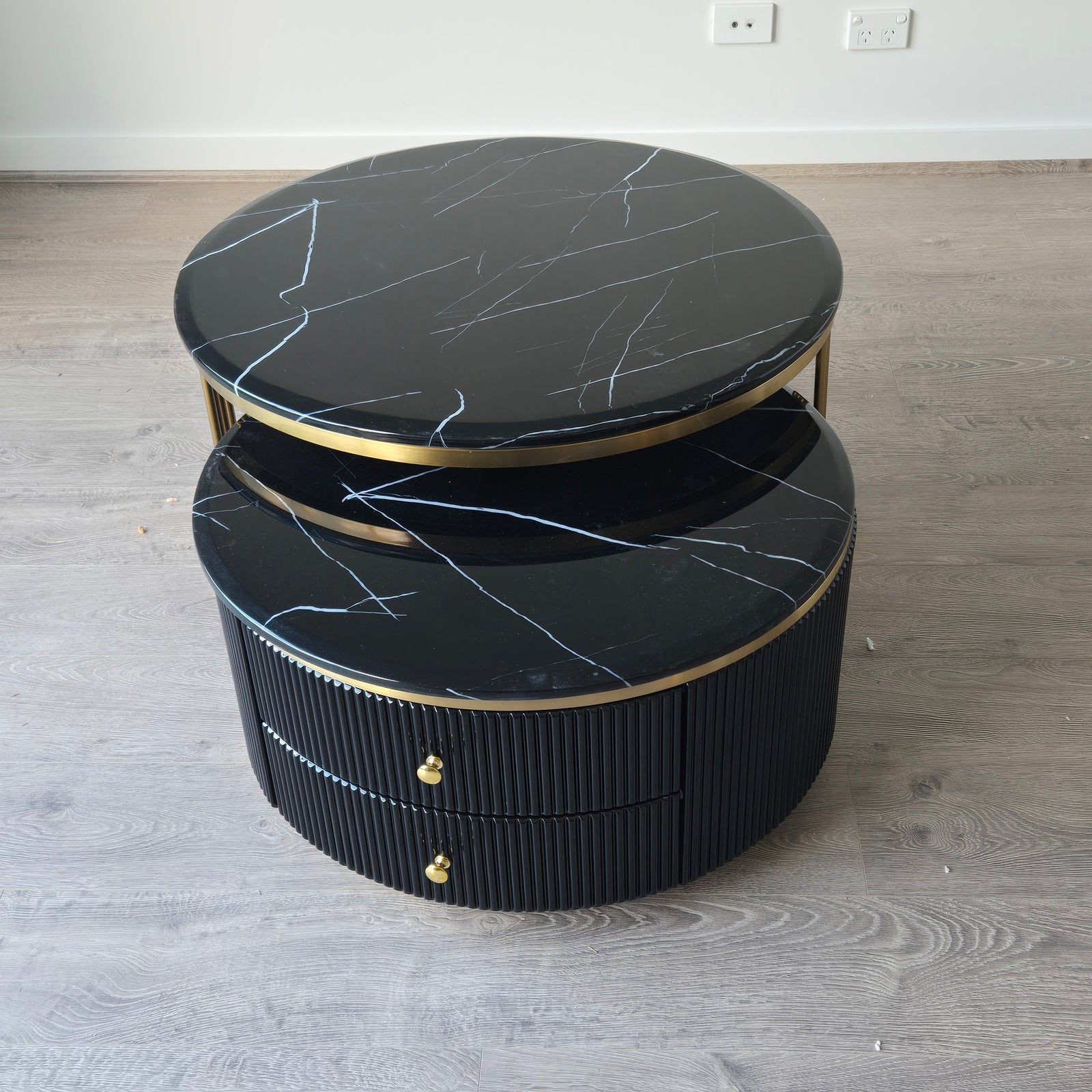 Black and Gold Round Nested Coffee Tables - 2 Piece Set
