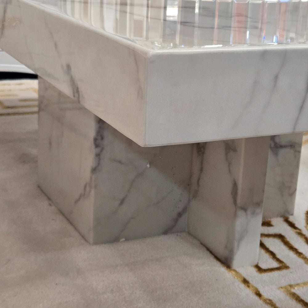 Modern 60cm Think Marble Coffee Table with Marble Base in White-Grey Colour