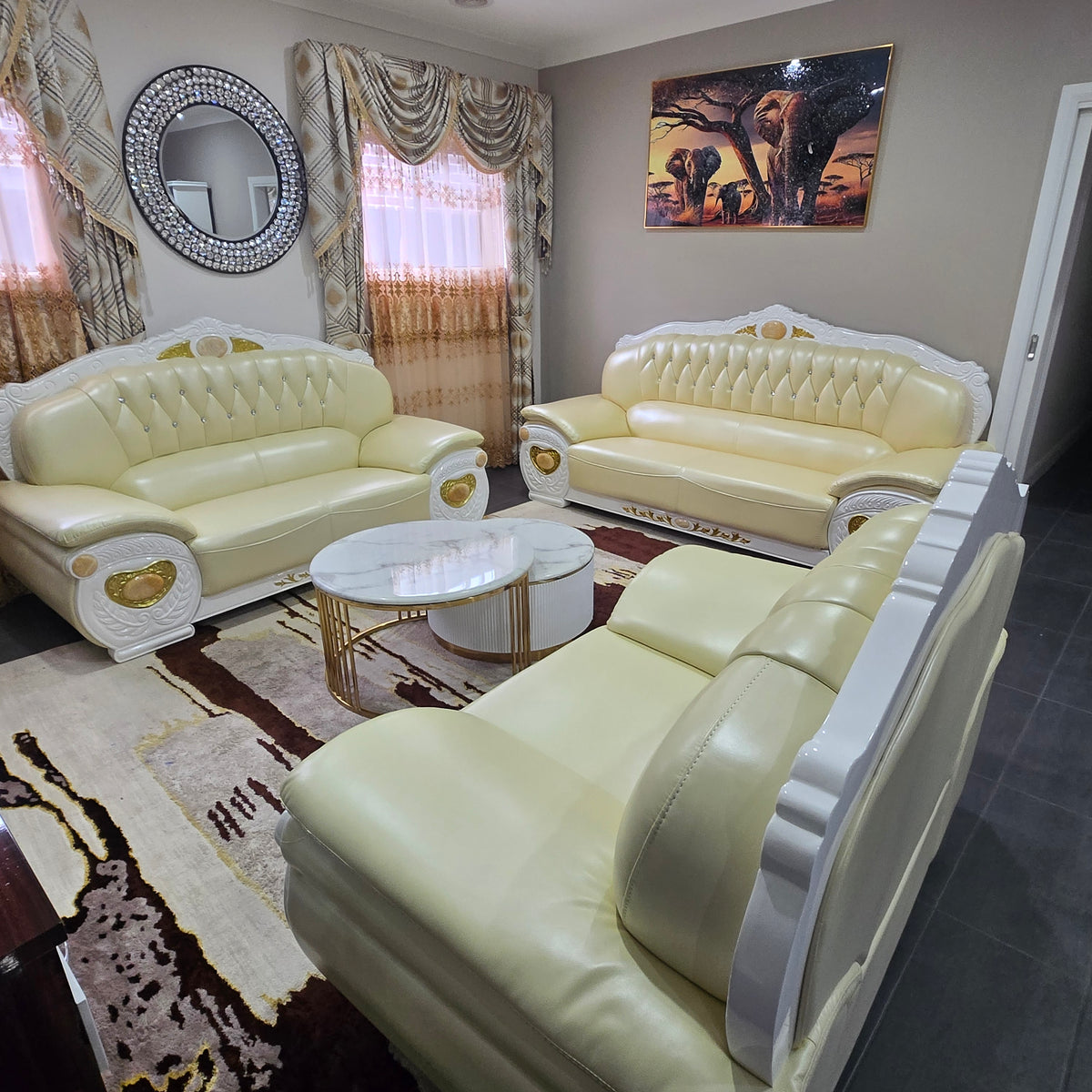 Avril Cream Leather Sofa set