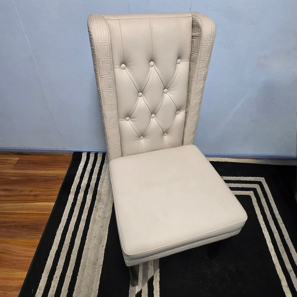 Modern Classy Light Grey Leather Cushioned and Comfortable Dining Room Chairs Black Solid Wood Frame. RBM Classic Home Furniture Store in Melton