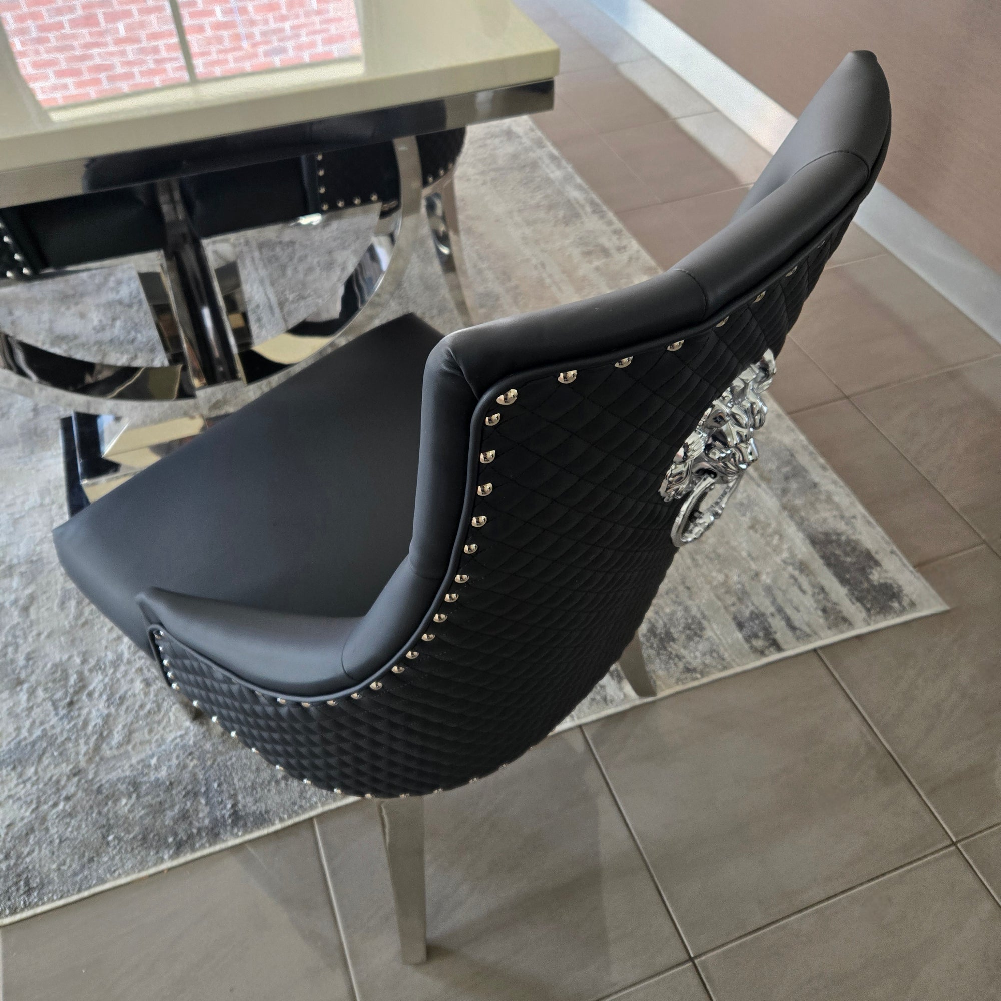 Lion Modern Leather Dining Chair - Black