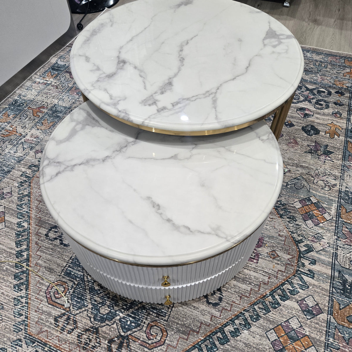 Gold White Nested Coffee Tables - 2 Piece Set