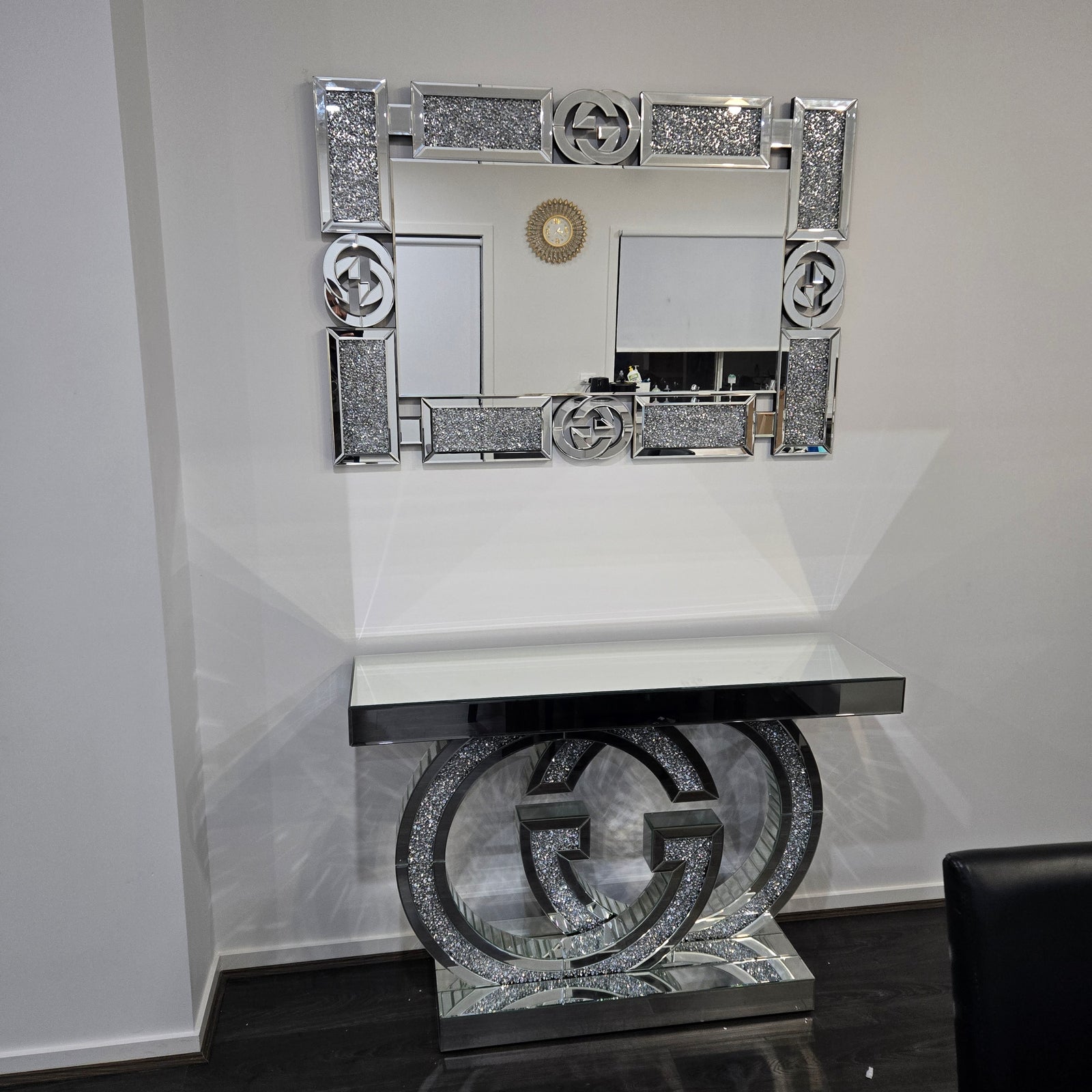 Adrian Console Table and Circle Mirror (Silver)