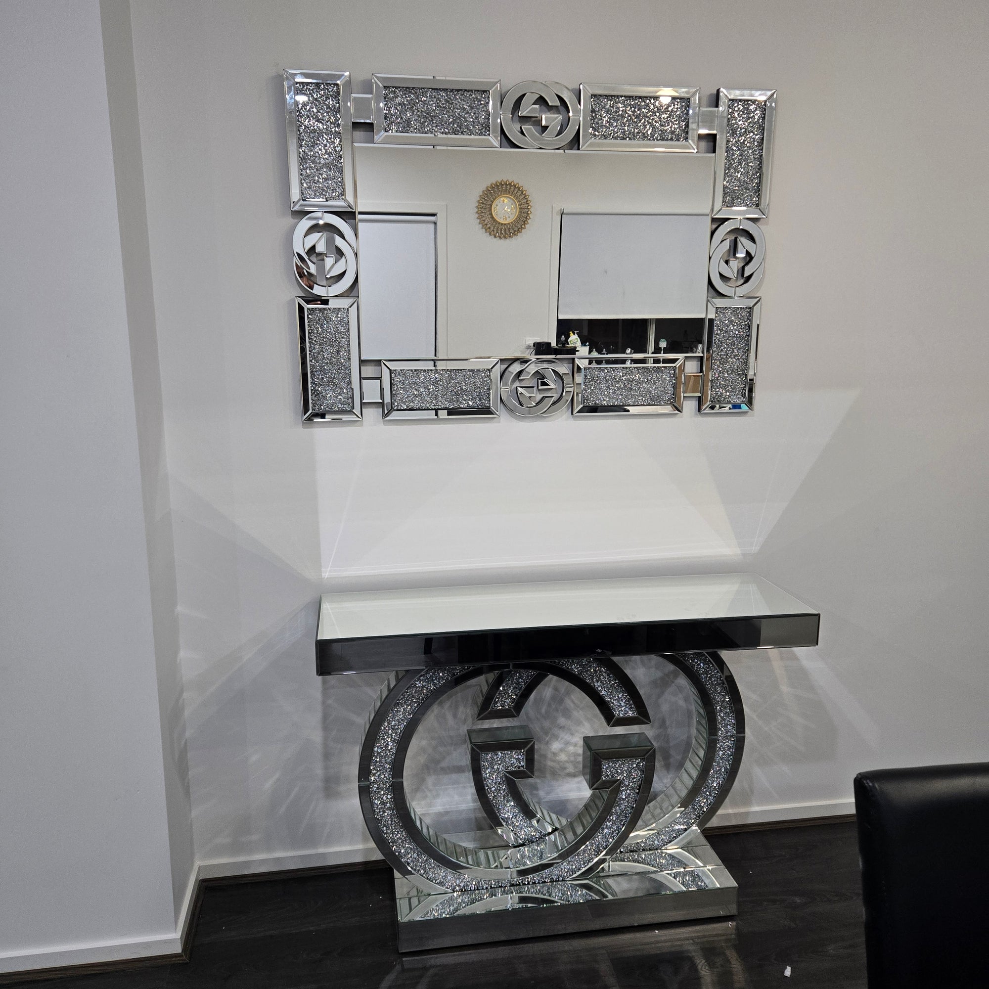Adrian Console Table and Circle Mirror (Silver)