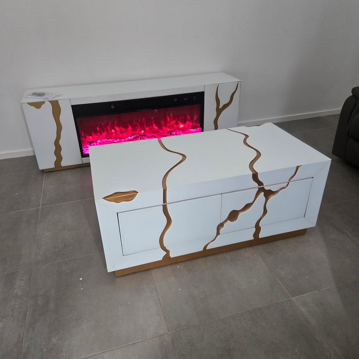 White and Gold Glass Coffee Table