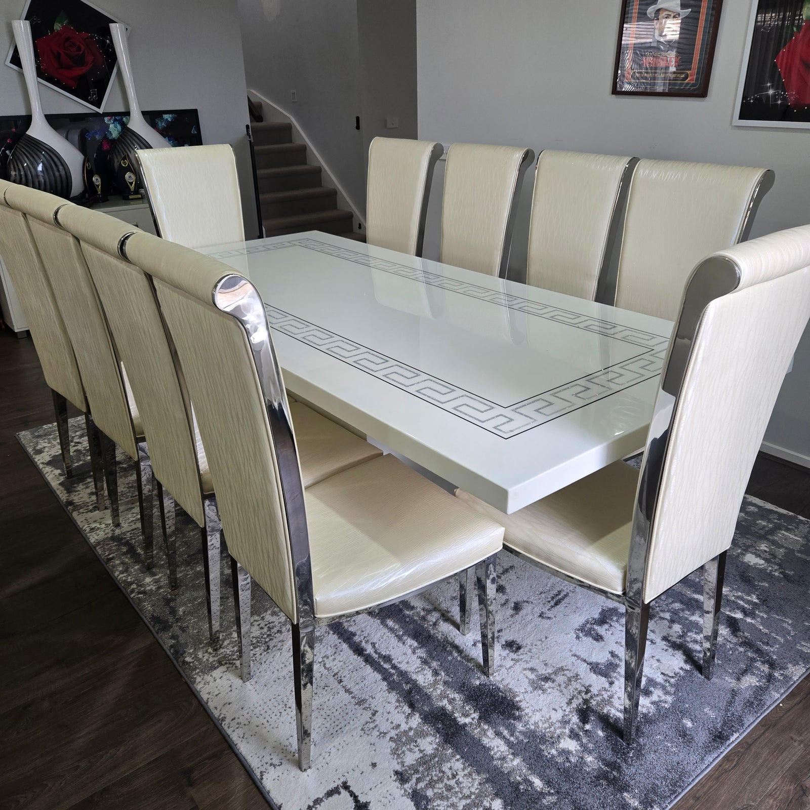 8-Seater White Classy Marble Dining Table