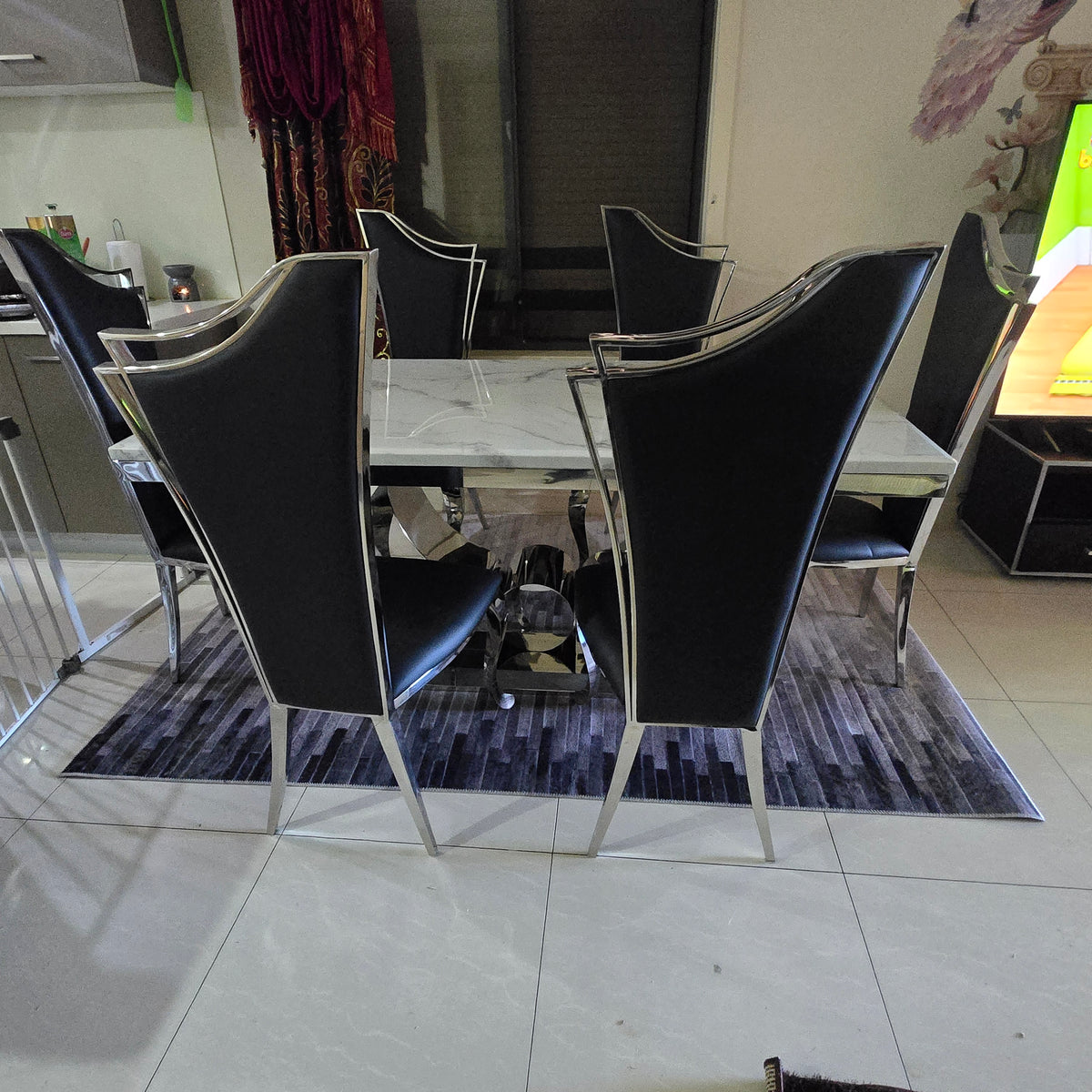 Classic Marble top dining table with 8 chairs