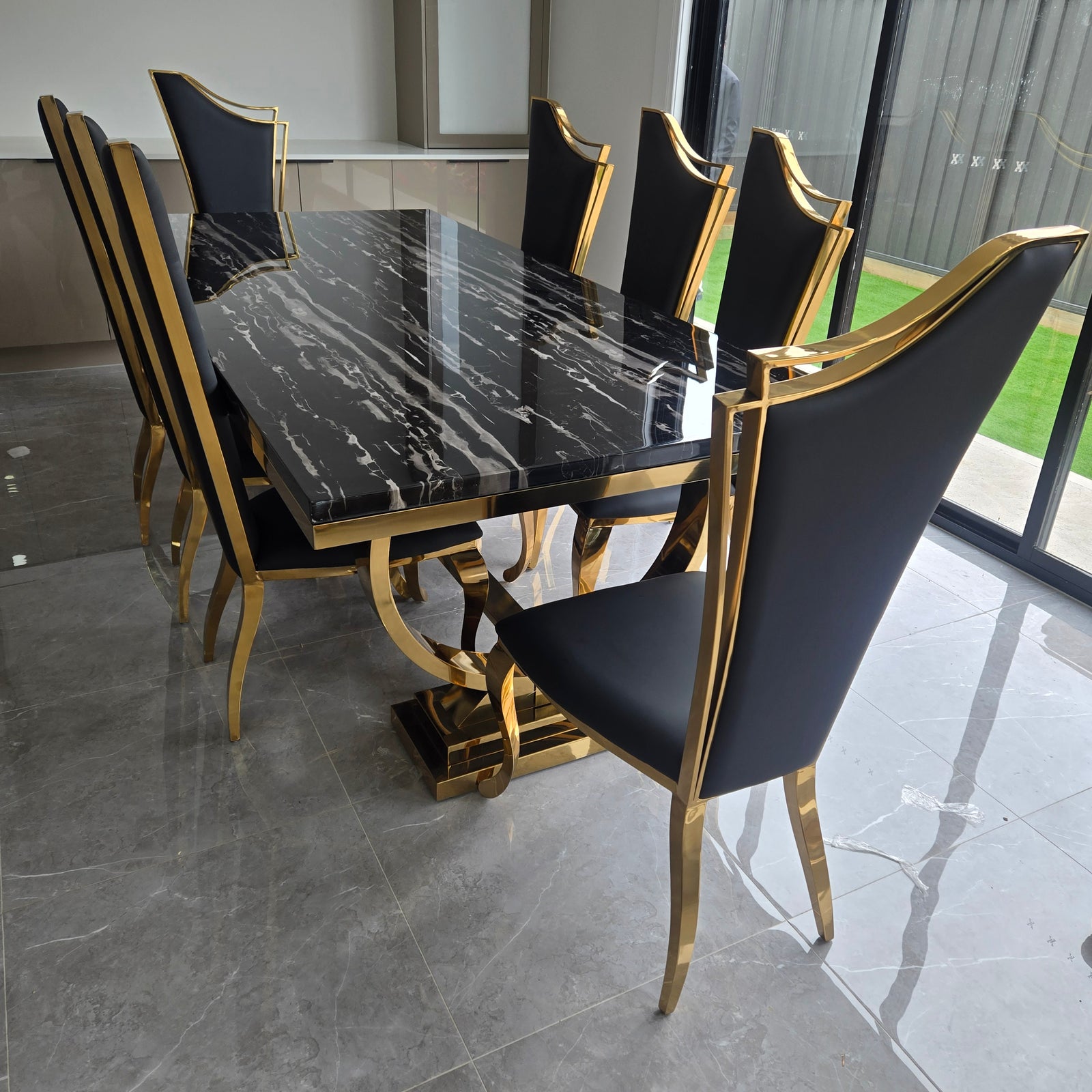 Classic Marble Dining Table with 8 chairs