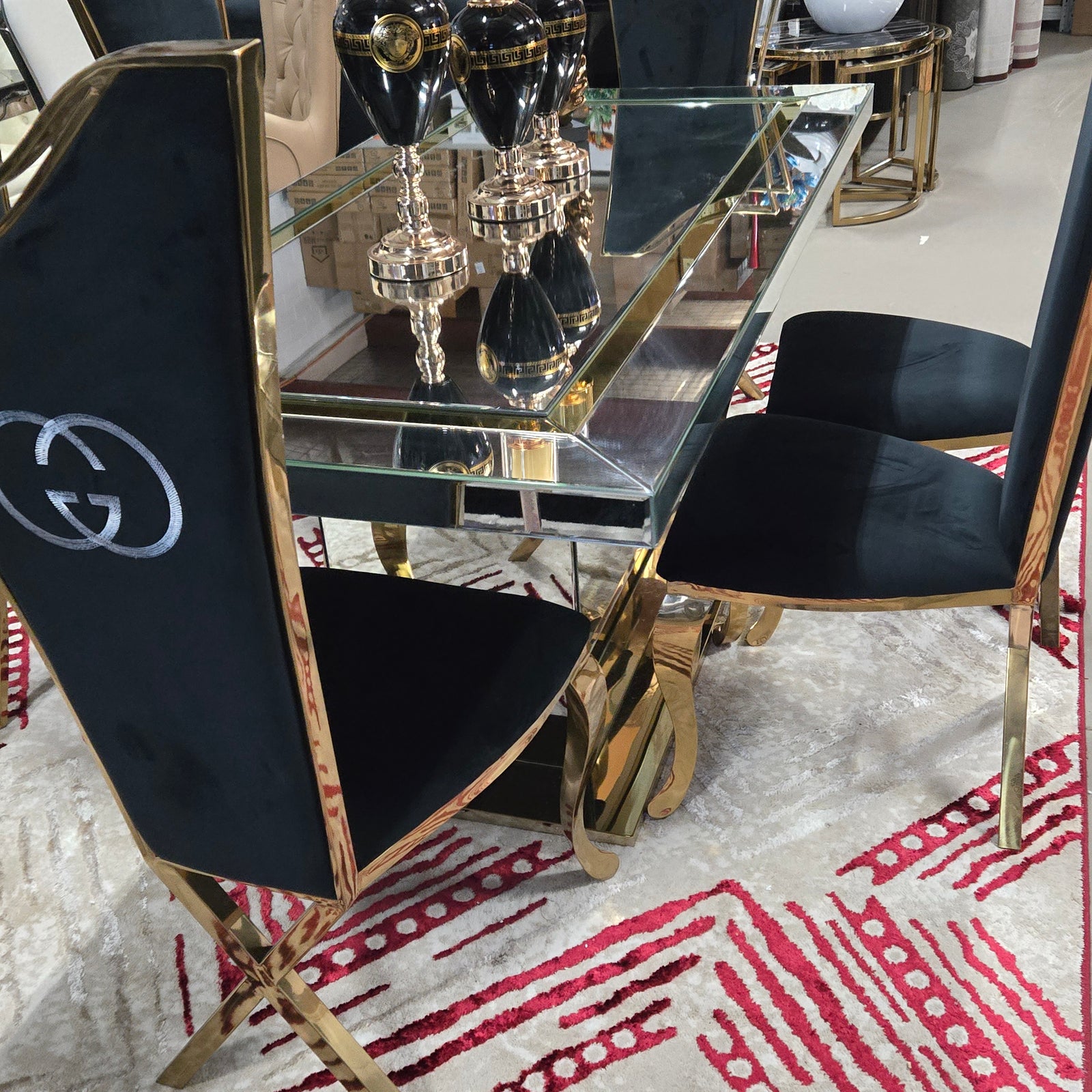 L180cm Mirrored Dining Table set
