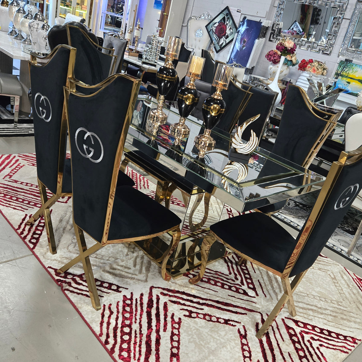 L180cm Mirrored Dining Table set