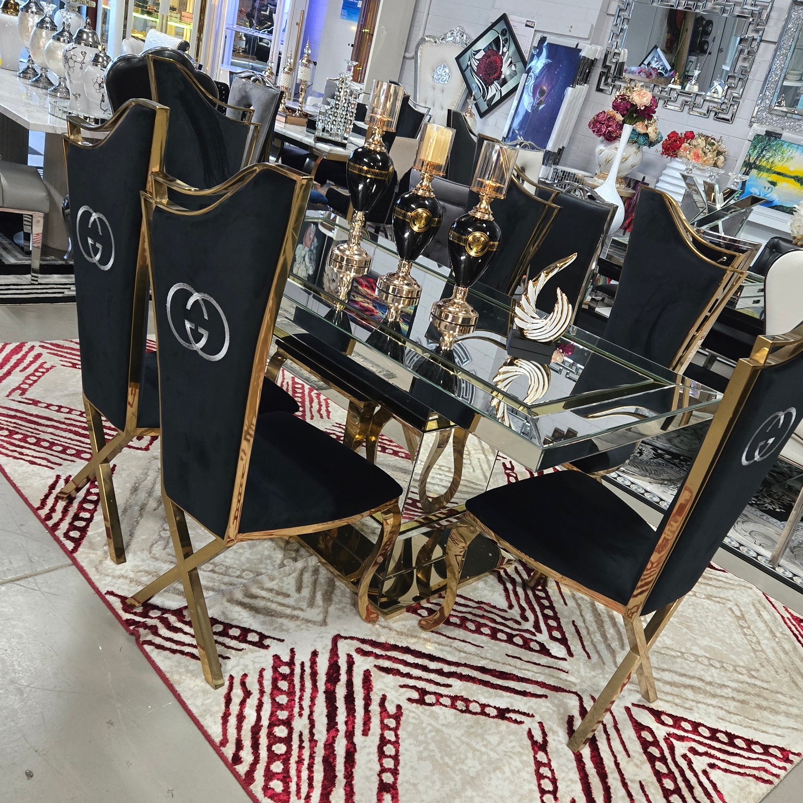 L180cm Mirrored Dining Table set