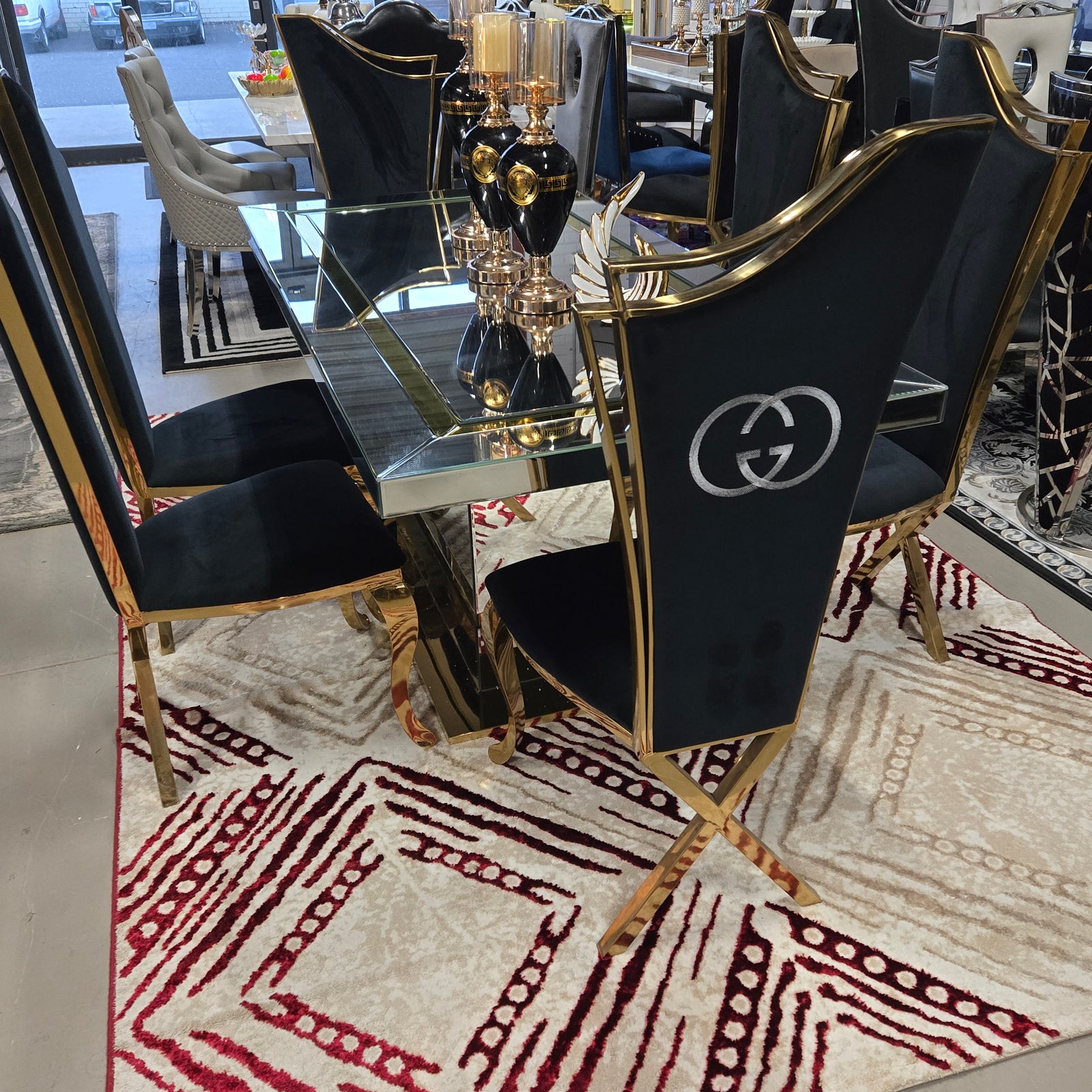L180cm Mirrored Dining Table set