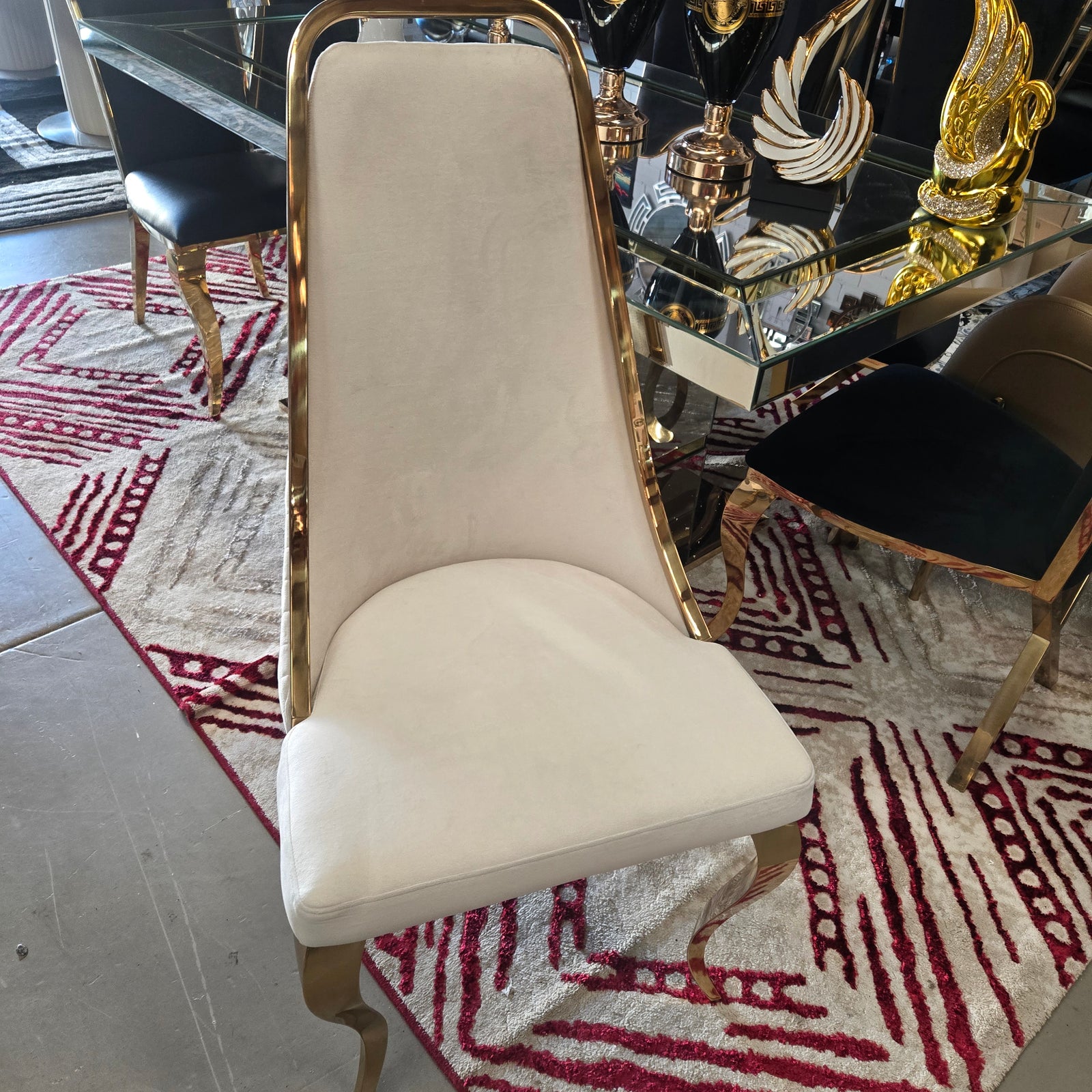Beige Velvet Chair in Gold (Y2505)