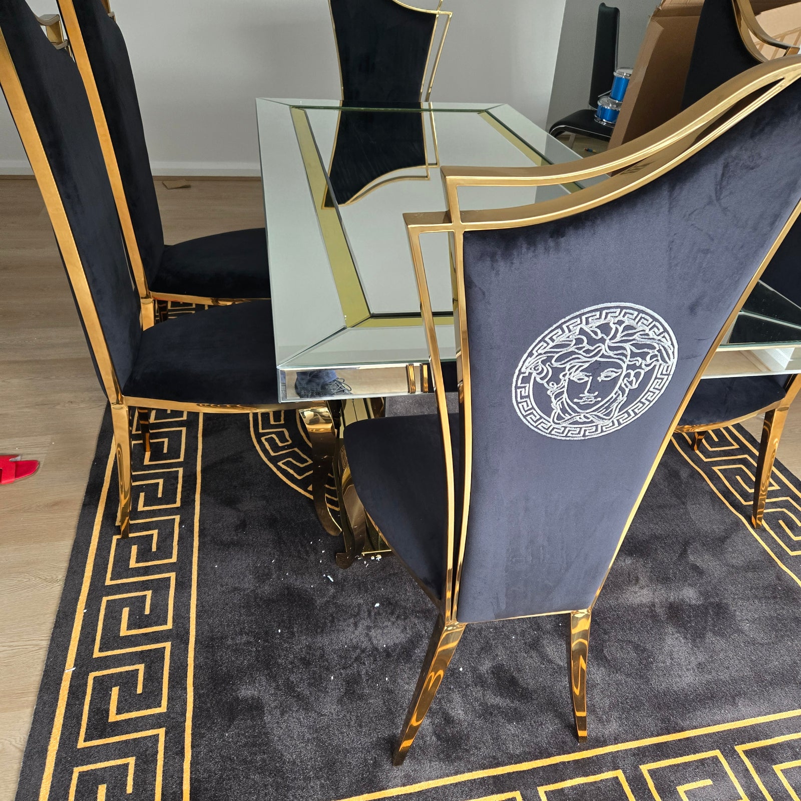 L180cm Mirrored Dining Table set