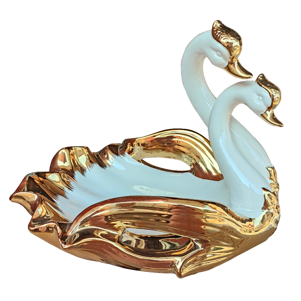 Luxurious and 2-Duck Design with Exquisite Craftsmanship in Gold and White Decorative Serving Fruit Bowl