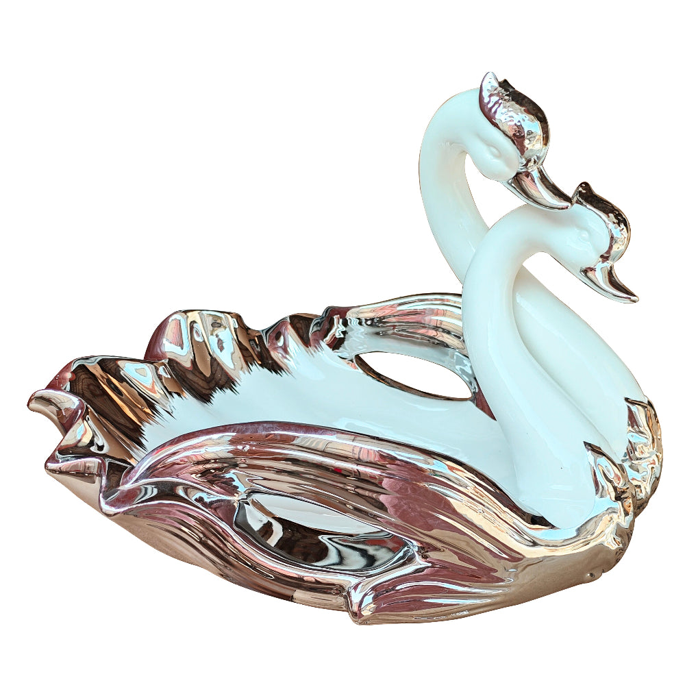 Luxurious and 2-Duck Design with Exquisite Craftmanship in Silver and White Decorative Serving Fruit Bowl