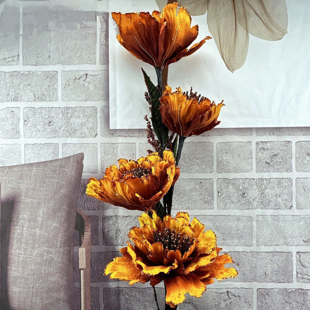 Modern Large 4-Head L120cm Plush Peony Orange Flowers Available at RBM Classic Home