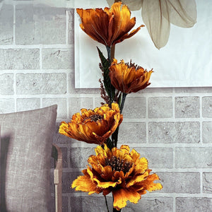 Modern Large 4-Head L120cm Plush Peony Orange Flowers Available at RBM Classic Home