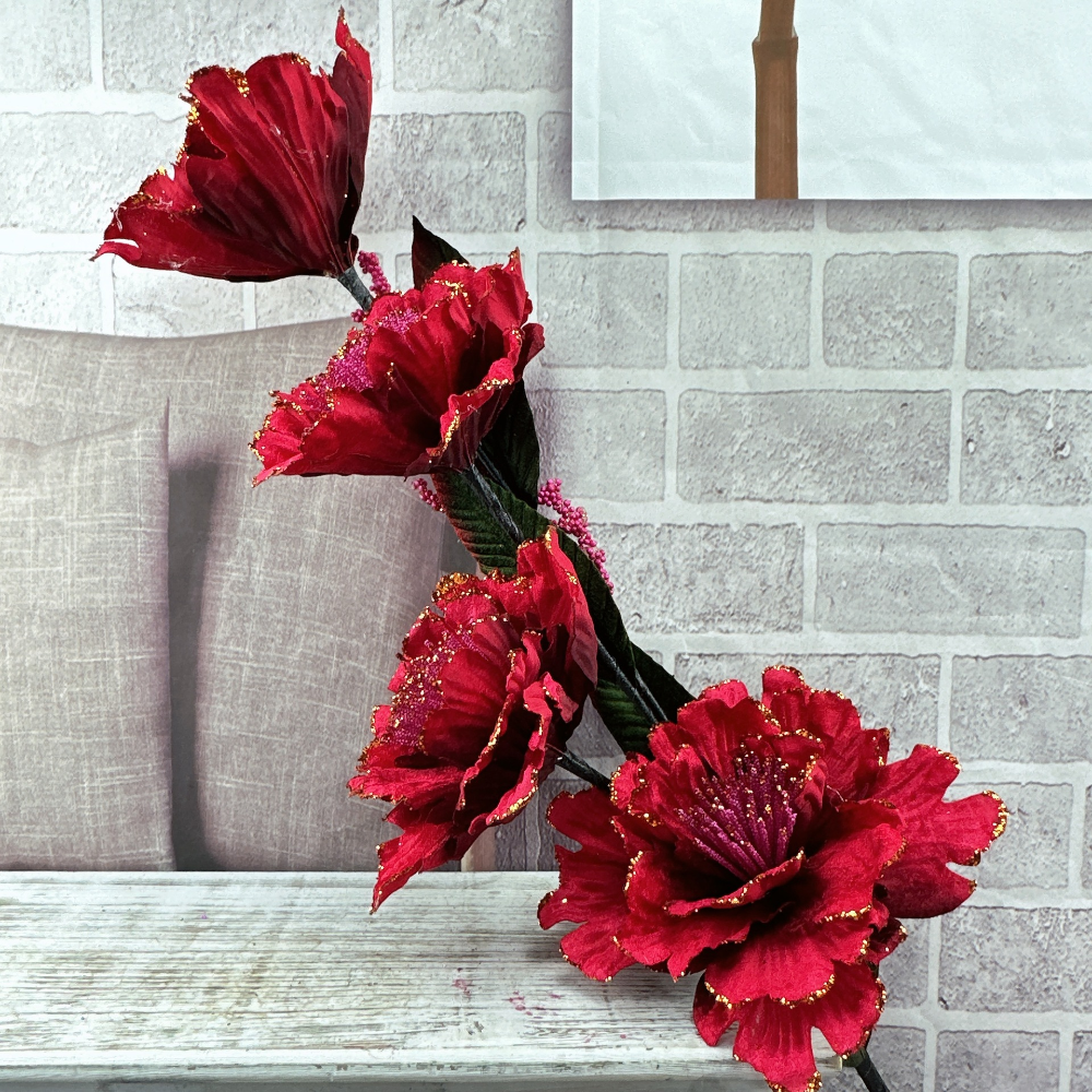 Modern Large 4-Head L130cm Plush Peony Red Flowers Available at RBM Classic Home