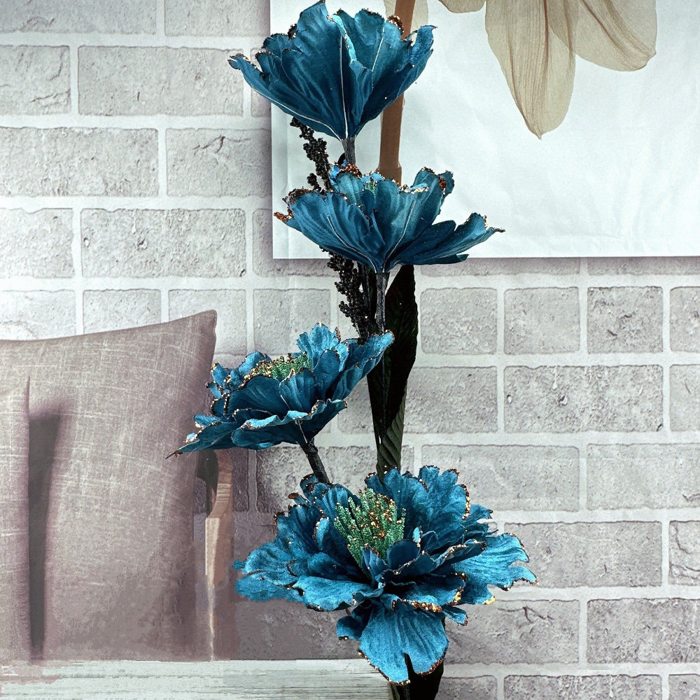 Modern Large 4-Head L120cm Plush Peony Blue Flowers Available at RBM Classic Home